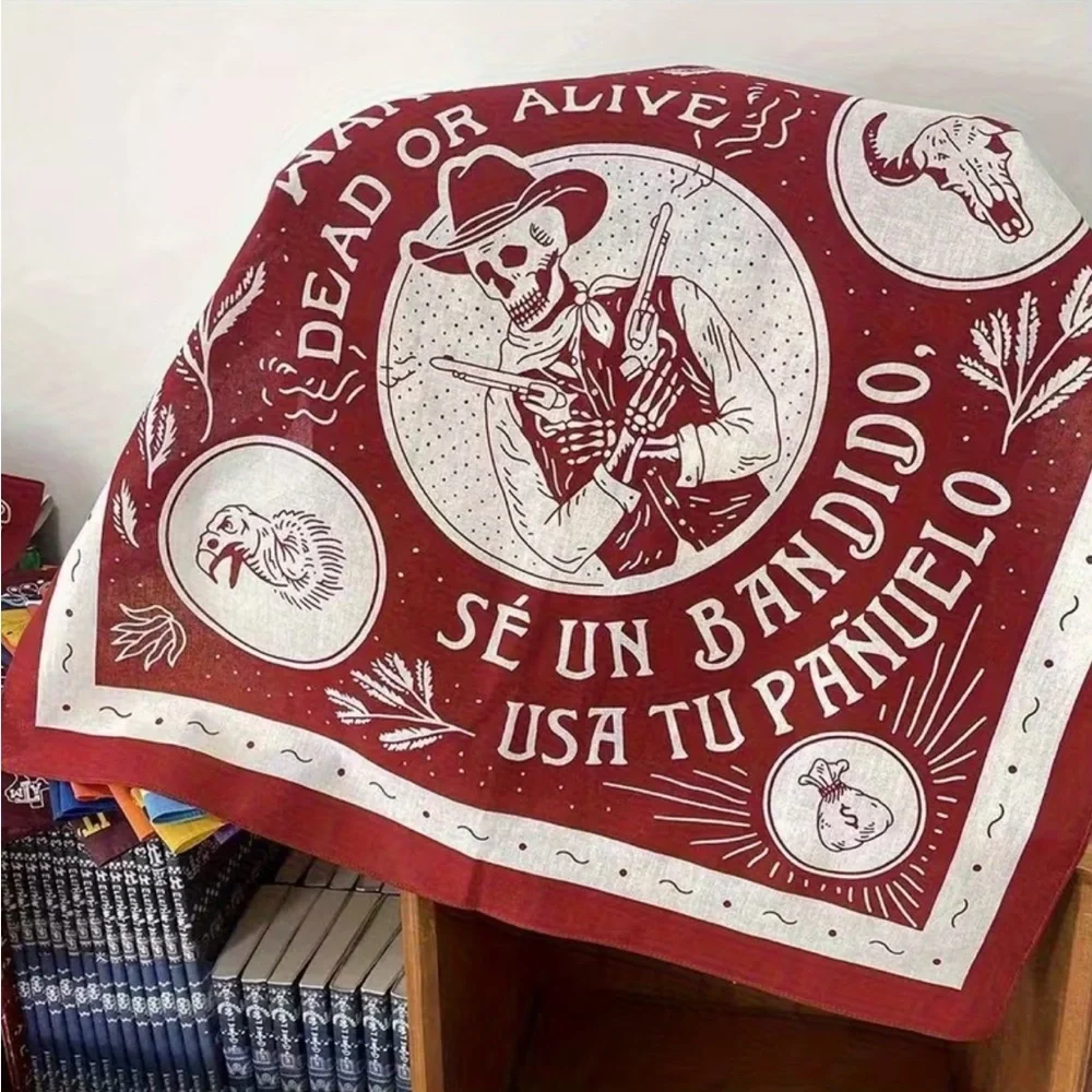 ☠️ 1 Western “Wanted” Skeleton Bandana Scarf Red Or Blue